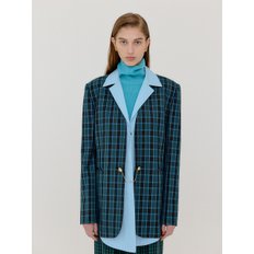 VAMBI Shirt-Collar Single Blazer - Blue Check/Light Blue