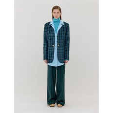 VAMBI Shirt-Collar Single Blazer - Blue Check/Light Blue