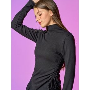 WOMEN 롱 허리셔링 리본 이너 니트 목티 [BLACK]