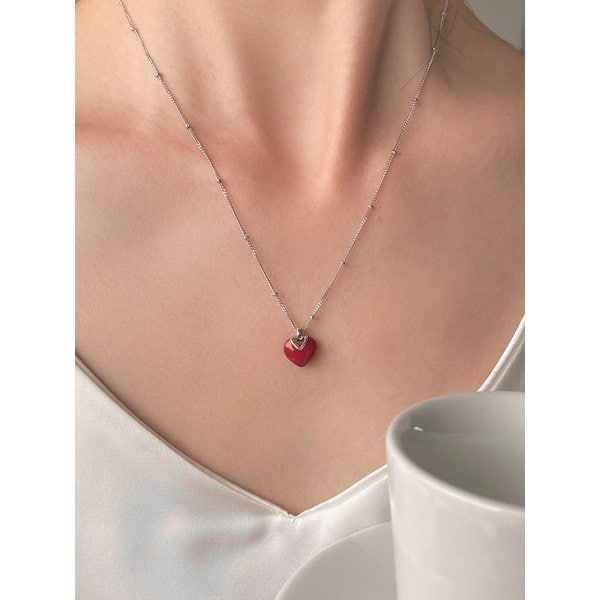 925 레드 샤벳 하트 목걸이