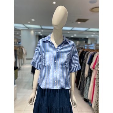 파프리카 스트라이프 언발 크롭셔츠/SK2SH606