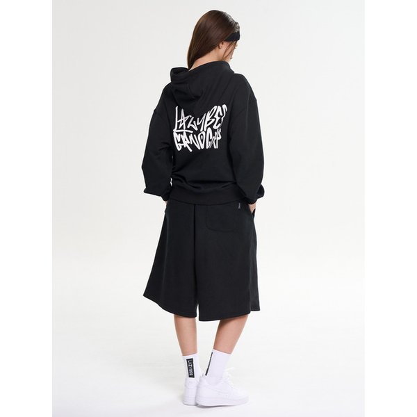 [SET] 그래피티 루즈핏 후드 상의 + 빅 로고 버뮤다 팬츠 짐웨어 세트 W 블랙