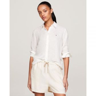 이스퀘어 5218285 Tommy Hilfiger Linen Relaxed Fit Shirt - Ecru