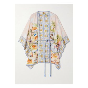 FARM RIO 팜리오 아르카티 벨트 프린트  코튼 포플린 튜닉 블루 46376663162869560