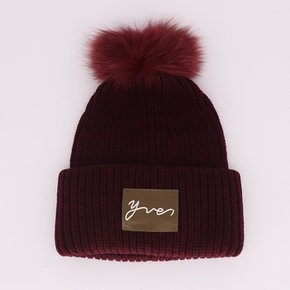 니트 폼폼 여성 비니 9WAA047XXMARD 레드 Yves Salomon Knit Pom Pom Beanie