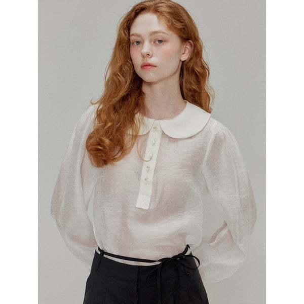 Round collar see-through blouse_Ivory