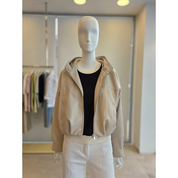 [여주점] [더 아이잗] 여성 루즈핏 페이크 레더 후드 점퍼 (IS4A3LT031)