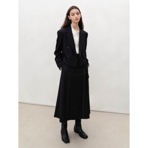 BELTED A-LINE MIDI SK (NAVY)