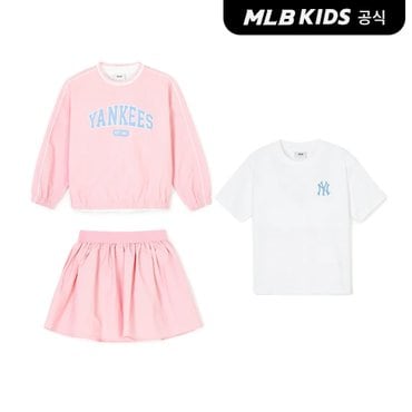 MLB키즈 (공식)24SS 바시티 여아 우븐 3PCS 맨투맨세트 7FS2V0641-50PKM