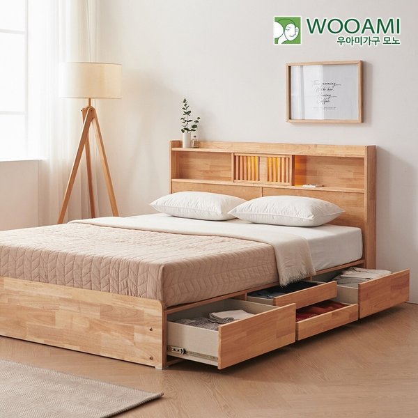 [착불] 우아미가구 모노 헤이디 LED 원목 수납침대 SS 본넬매트리스 FO5167