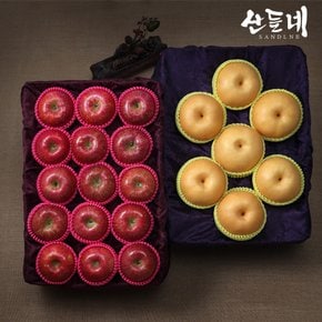 [9/11일(수) 오전8시 마감][산들네] 경북사과 선물세트 4kg 1박스 + 배 선물세트 4kg 1박스 (사과15과내외/배7과내외)