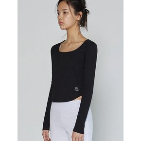 CURVED SQUARE NECK LONG SLEEVE TOP BLACK