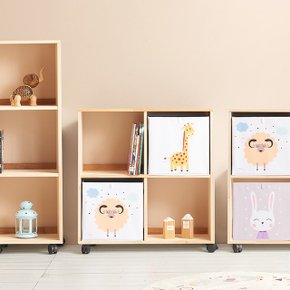H6343 2단 4칸 삼나무 바퀴형 책장 1color