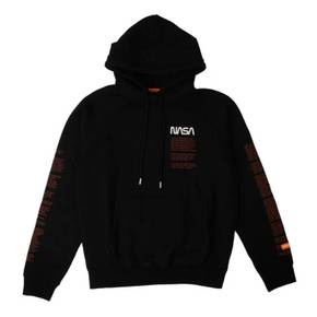 3938102 Heron Preston Mens Black NASA Printed Hoodie