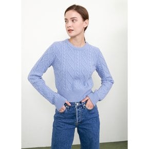 Cinnamon Cable Wool Knit Sweater - SKY BLUE