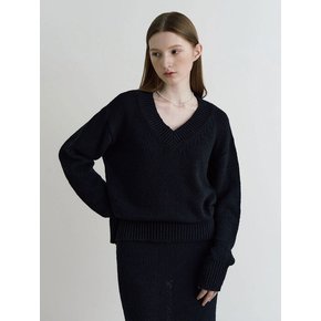 Snug daily v-neck knit - black