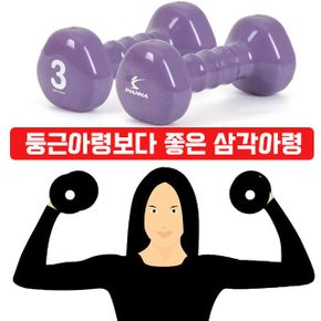 미끄럼이 없고 녹슬지 않는 삼각 아령 3kg 2개입