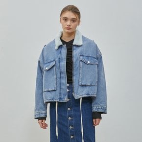 ECO BOA FUR VINTAGE DENIM JACKET BLUE