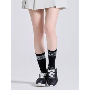 유니 언발란스 컬러블록 쿠션 중목 양말 블랙