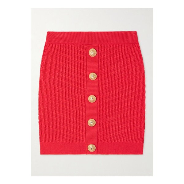 버튼 장식 골지 니트 미니 스커트 레드 1647597358594710
