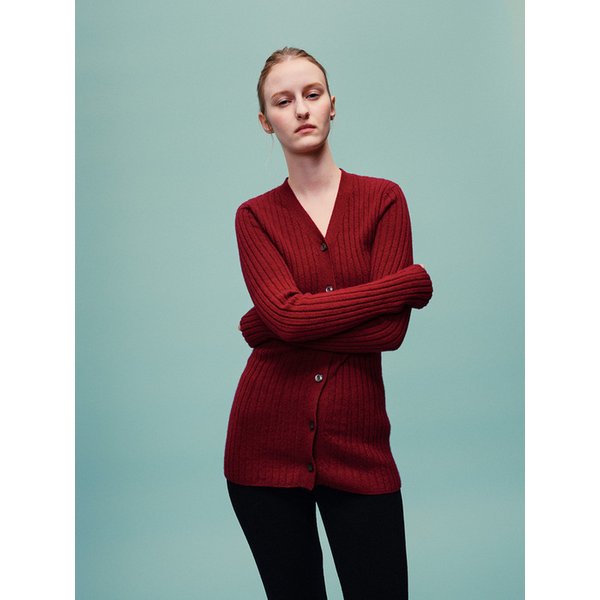 100% 캐시미어 케이트 리브드 브이넥 카디건