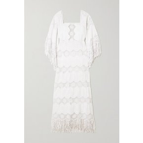 Francesca Fringed Embroidered Cotton-blend Maxi Dress 화이트