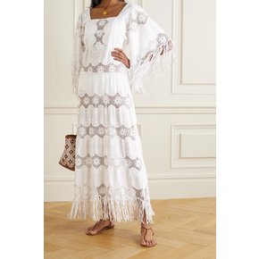 Francesca Fringed Embroidered Cotton-blend Maxi Dress 화이트