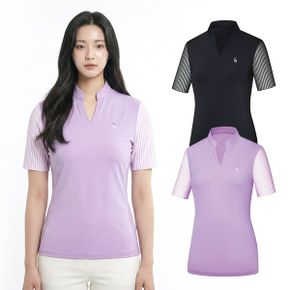 여성 메쉬 냉감 소매 스트라이프 골프 반팔 차이나카라 티셔츠 BSC481TT5W_P416865712