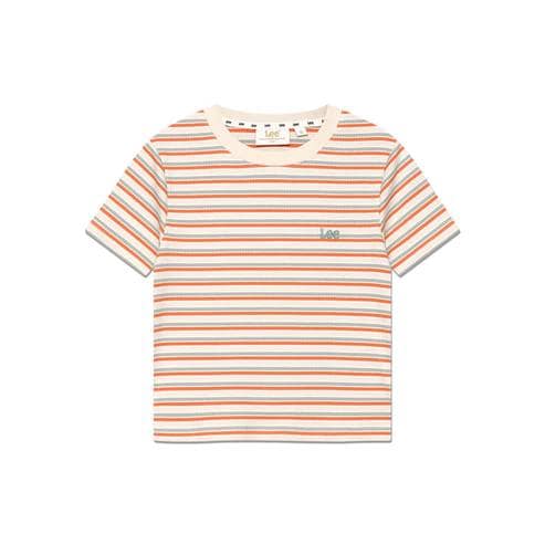 LEE 우먼 골지 스트라이프 티셔츠 오렌지 LE2502ST69OR