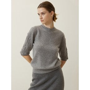 Embroidered-Sleeve Knit Top Grey