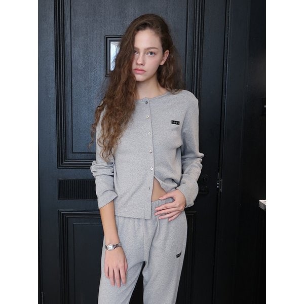 Small Logo Punching Cardigan 그레이