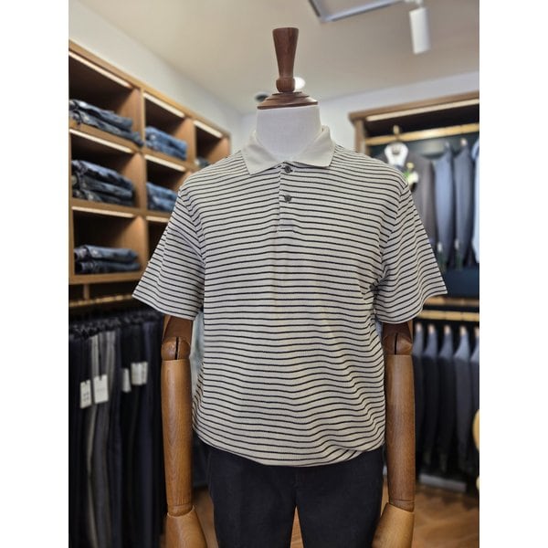 [여주점] 코오롱 브렌우드 남성 와플 조직 스트라이프 폴로넥 티셔츠 BRTAM26521BEX GRX