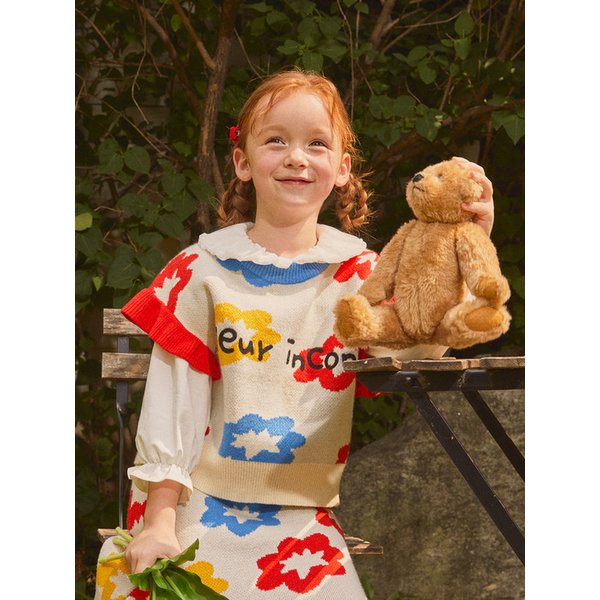 플레어 배색 여아 니트 베스트