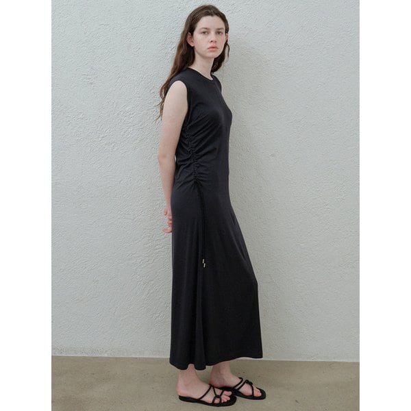 drawstring jersey dress (ash black)