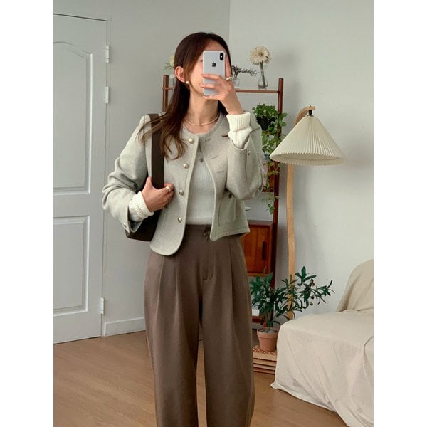 Herringbone Short Wool Jacket Beige AT5JAF042BI