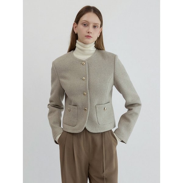 Herringbone Short Wool Jacket Beige AT5JAF042BI