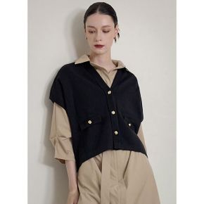골드 버튼 루즈핏 브이넥 크롭 베스트_P436858895