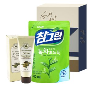 참그린 녹차 뽀드득 리필 300ml + 과일나라 리치 모이스처 올리브 핸드크림 60ml[110-212263]