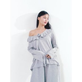 Rose Brooch Frill Long Sleeve Gray