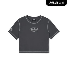 [코리아공식] 여성 빈티지 그래픽 슬림 크롭 티셔츠 NY (Charcoal Grey)