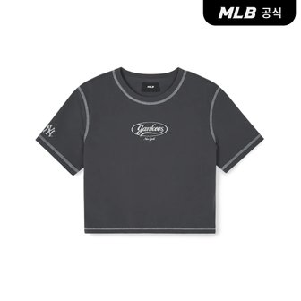 MLB [코리아공식] 여성 빈티지 그래픽 슬림 크롭 티셔츠 NY (Charcoal Grey)