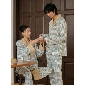 포근잠 긴팔 남성페어 코튼블루 (피치기모)