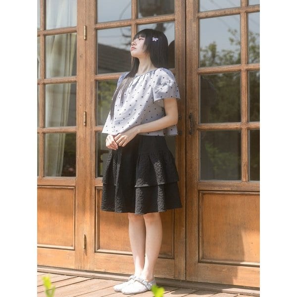 Dot Detail Unneck Blouse_Black