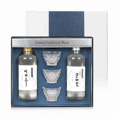 전통주애 선물세트 1호(문배주,이강주) 375ml*2본, 잔3개