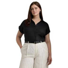 우먼 Lauren Ralph Lauren Plus-Size 린넨 돌먼 슬리브 셔츠 - 폴로 블랙 8670132