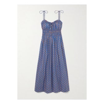 D&Ocirc;EN 도엔 로다 셔링 페이즐리 프린트  코튼 포플린 미디 드레스 블루 46376663162842655