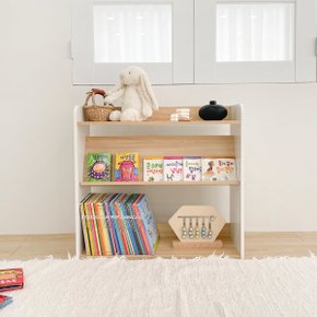심플룸 올인원 전면 책장 교구장 아기 3단 오크+화이트 아이 어린이