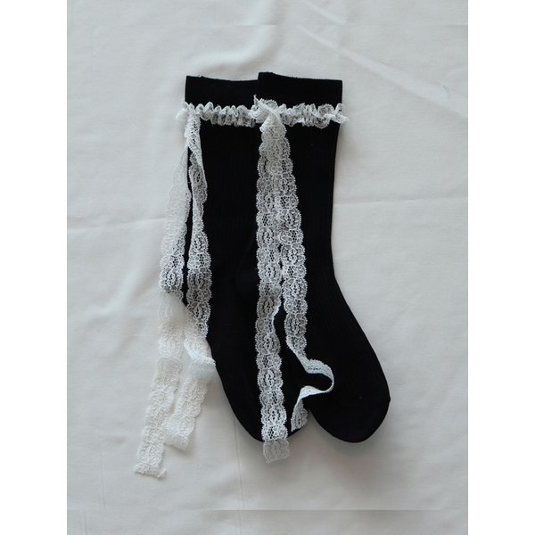 2PCS 1SETDAINTY RIBBON LACE SOCKS_BLACK