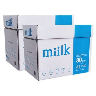 miilk 밀크 A4 복사용지 A4용지 80g 2500매 2BOX (5000매)