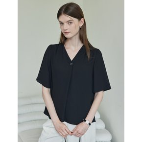 Frill Sleeve V-Neck Blouse_Black